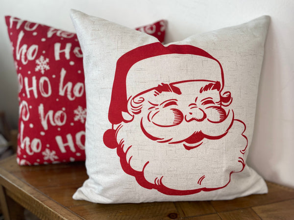 Santa | Pillow Cover | Christmas | Holiday Decor | 18 x 18 | Machine Washable