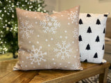 Tan Snowflake | Pillow Cover | Christmas | Holiday Decor | 18 x 18 | Machine Washable