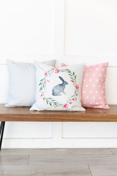 Watercolor Rabbit and Wreath - pillow cover