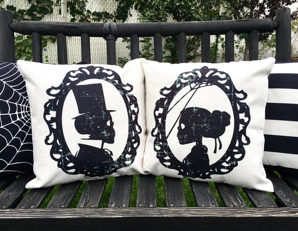 Lady Skeleton Silhouette | Halloween Pillow | Pillow Cover | Holiday Decor | Indoor & Outdoor | 18 x 18