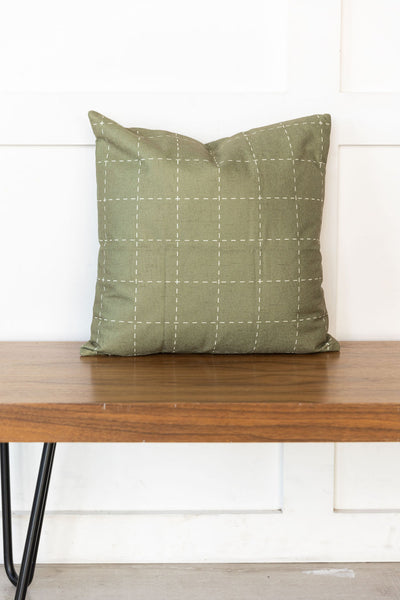 Olive Green Squares | Fall Decor | Pillow Cover | 18 x 18 | Indoor & Outdoor | Fleece Lined