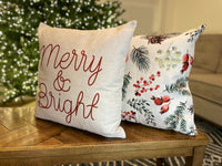 Berries & Pine Pattern | Pillow Cover | Christmas | Holiday Decor | 18 x 18 | Machine Washable
