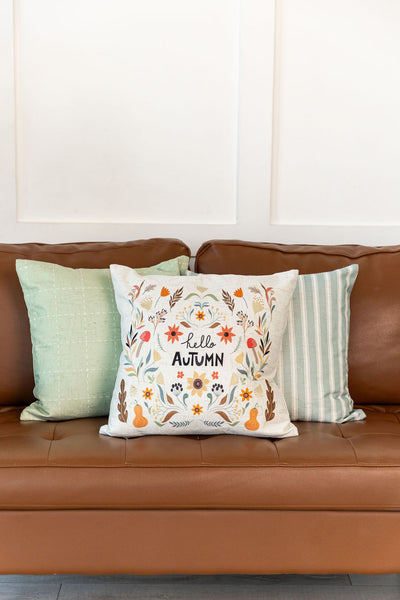 Hello Autumn | Fall Decor | Pillow Cover | Holiday Pillows | 18 x 18 | Indoor & Outdoor