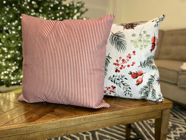 Red Pinstripes | Pillow Cover | Christmas | Holiday Decor | 18 x 18 | Machine Washable