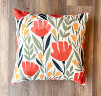 Coral Poppy Pattern / Summer Pillow / Pillow Cover / Decorative Pillow / Accent Pillow / Machine Washable / Couch Pillow / 18x18
