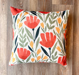 Coral Poppy Pattern / Summer Pillow / Pillow Cover / Decorative Pillow / Accent Pillow / Machine Washable / Couch Pillow / 18x18