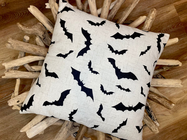 White Bats | Halloween Pillow Cover | Holiday Decor | Indoor & Outdoor | 18 x 18