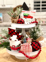 Tiered Tray Mini Pillow | Sleigh Bells Farms Red Truck | Farmhouse Tiered Tray Decor | Christmas Tiered Tray Decor
