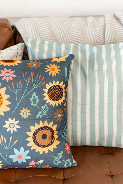 Navy Sunflowers | Fall Decor | Pillow Covers | 18 x 18 | Fleece Lines | Indoor & Outdoor