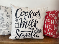 Cookies & Milk Pattern | Pillow Cover | Christmas | Holiday Decor | 18 x 18 | Machine Washable