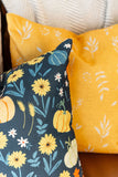 Navy Pumpkins | Fall Decor | Pumpkin Pattern | Pillow Cover | Fall Flowers | 18 x 18 | Indoor & Outdoor