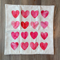 12 Hearts / Valentines Day / Hearts / Holiday Pillow Cover / 18x18/ Machine Washable