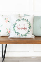 Hello Spring / Wreath / Pillow Cover / Decorative Pillow / Accent Pillow / Machine Washable / Couch Pillow / 18x18