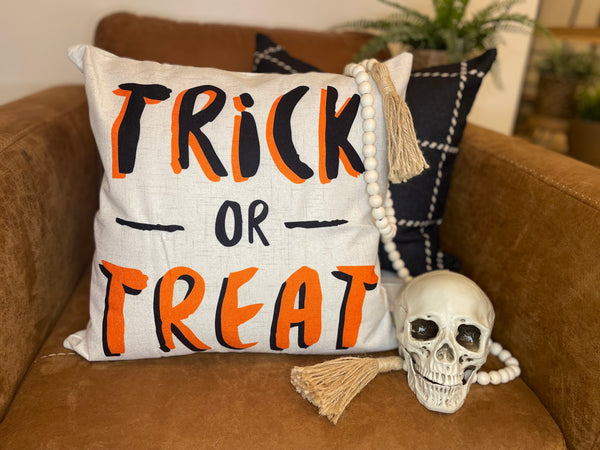 Trick or Treat| Halloween Pillow Cover | Holiday Decor | Indoor & Outdoor | 18 x 18