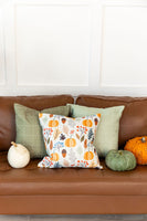Pumpkin and Leaf Pattern | Pillow Cover | Fall Decor | 18 x 18 | Fleece Lined | Indoor & Outdoor