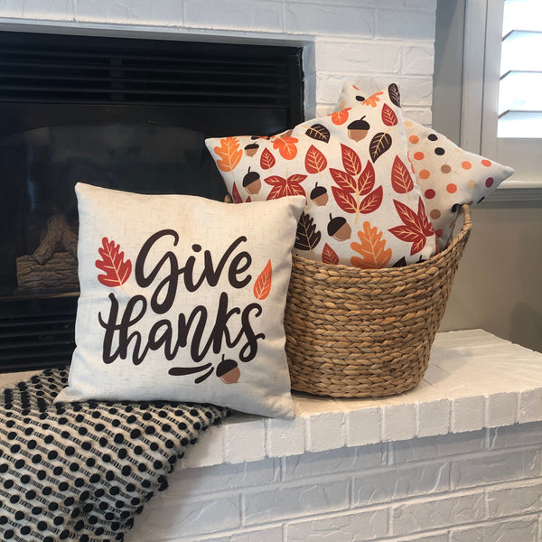 Acorn & Leaves Pattern | Fall Leaves | Pillow Covers | Holiday Pillows | Autumn | 18 x 18 | Indoor & Outdoor