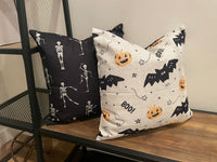 Pumpkins & Bats | Pillow Cover | Halloween Decor | Holiday Pillow | Indoor & Outdoor | 18 x 18