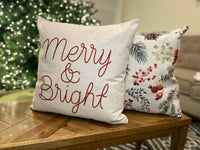 Merry & Bright | Pillow Cover | Christmas | Holiday Decor | 18 x 18 | Machine Washable
