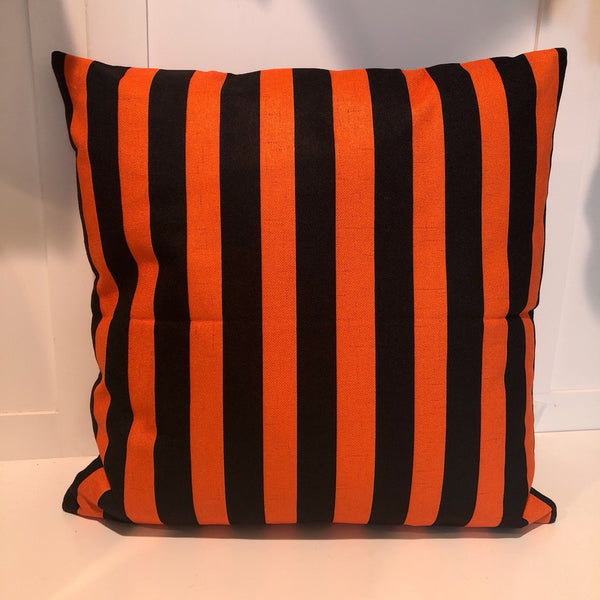 Orange & Black Stripe | Pillow Cover | Halloween Decor | Holiday Pillow | Indoor & Outdoor | 18 x 18