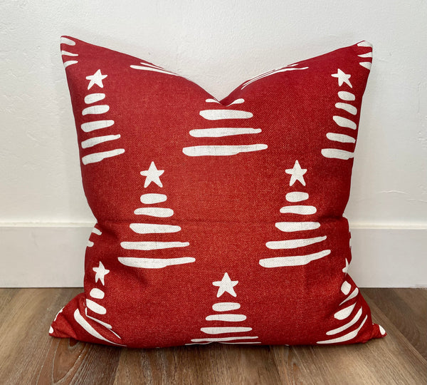 Red Modern Trees | Pillow Cover | Christmas | Holiday Decor | 18 x 18 | Machine Washable