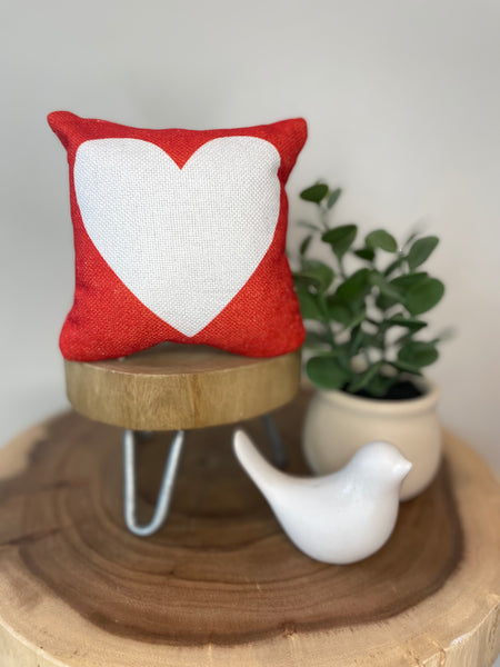 White Heart on Red | Mini Pillow | Valentines Day | Tiered Tray Decor | Holiday Decor