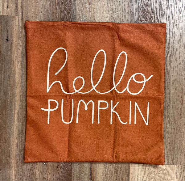 Hello Pumpkin | Pillow Cover | Holiday Pillows | Fall Decor | 18 x 18 | Indoor and Outdoor