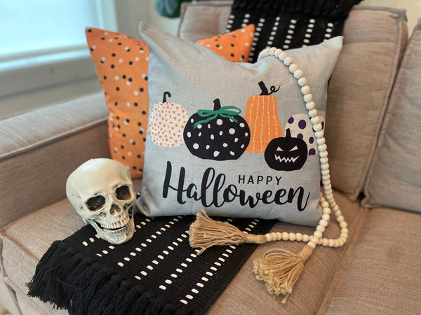 5 Pumpkins | Halloween Pillow | Holiday Pillow Cover | Porch Pillow | Indoor & Outdoor | 18 x 18