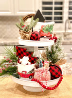 Tiered Tray Mini Pillow | Christmas Tree Red Truck | Farmhouse Tiered Tray Decor | Christmas Tiered Tray Decor