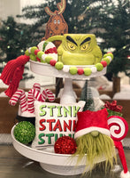 Tiered Tray Mini Pillow | Grinch Stink Stank Stunk | Farmhouse Tiered Tray Decor | Christmas Tiered Tray Decor