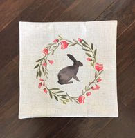 Watercolor Rabbit and Wreath - pillow cover