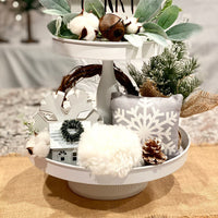 Tiered Tray Mini Pillow | Grey Snowflake | Farmhouse Tiered Tray Decor | Christmas Tiered Tray Decor