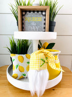 Tiered Tray Mini Pillow | Lemon Pattern Mini Pillow | Farmhouse Tiered Tray Decor | Summer Tiered Tray Decor