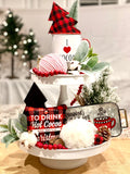 Tiered Tray Mini Pillow | Drink Hot Cocoa Red Plaid | Farmhouse Tiered Tray Decor | Christmas Tiered Tray Decor