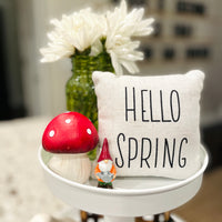 Tiered Tray Mini Pillow | Hello Spring Mini Pillow | Farmhouse Tiered Tray Decor | Spring Tiered Tray Decor