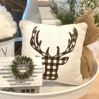 Tiered Tray Mini Pillow | Gingham Deer | Farmhouse Tiered Tray Decor | Christmas Tiered Tray Decor