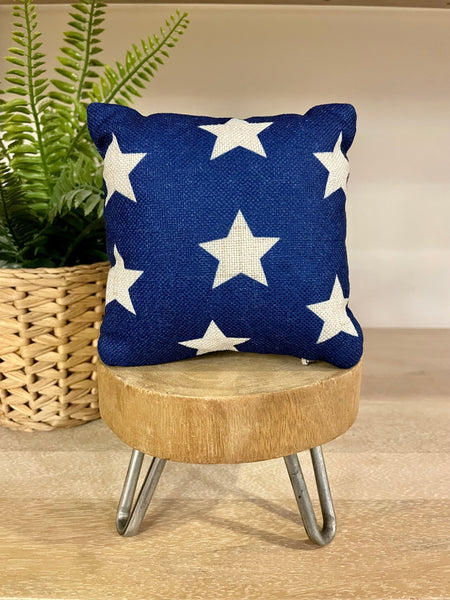 Tiered Tray Mini Pillow | Dark Blue Star Pattern | Farmhouse Tiered Tray Decor | July Tiered Tray Decor