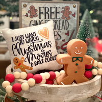 Tiered Tray Mini Pillow | Gingerbread Movies And Cookies Mini Pillow | Farmhouse Tiered Tray Decor | Christmas Tiered Tray Decor