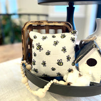 Tiered Tray Mini Pillow | Bee Pattern Mini Pillow | Farmhouse Tiered Tray Decor | Spring Tiered Tray Decor